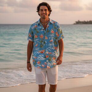 NWT Men's Hawaiian Button Front Short Sleeve Shirt Size 2X